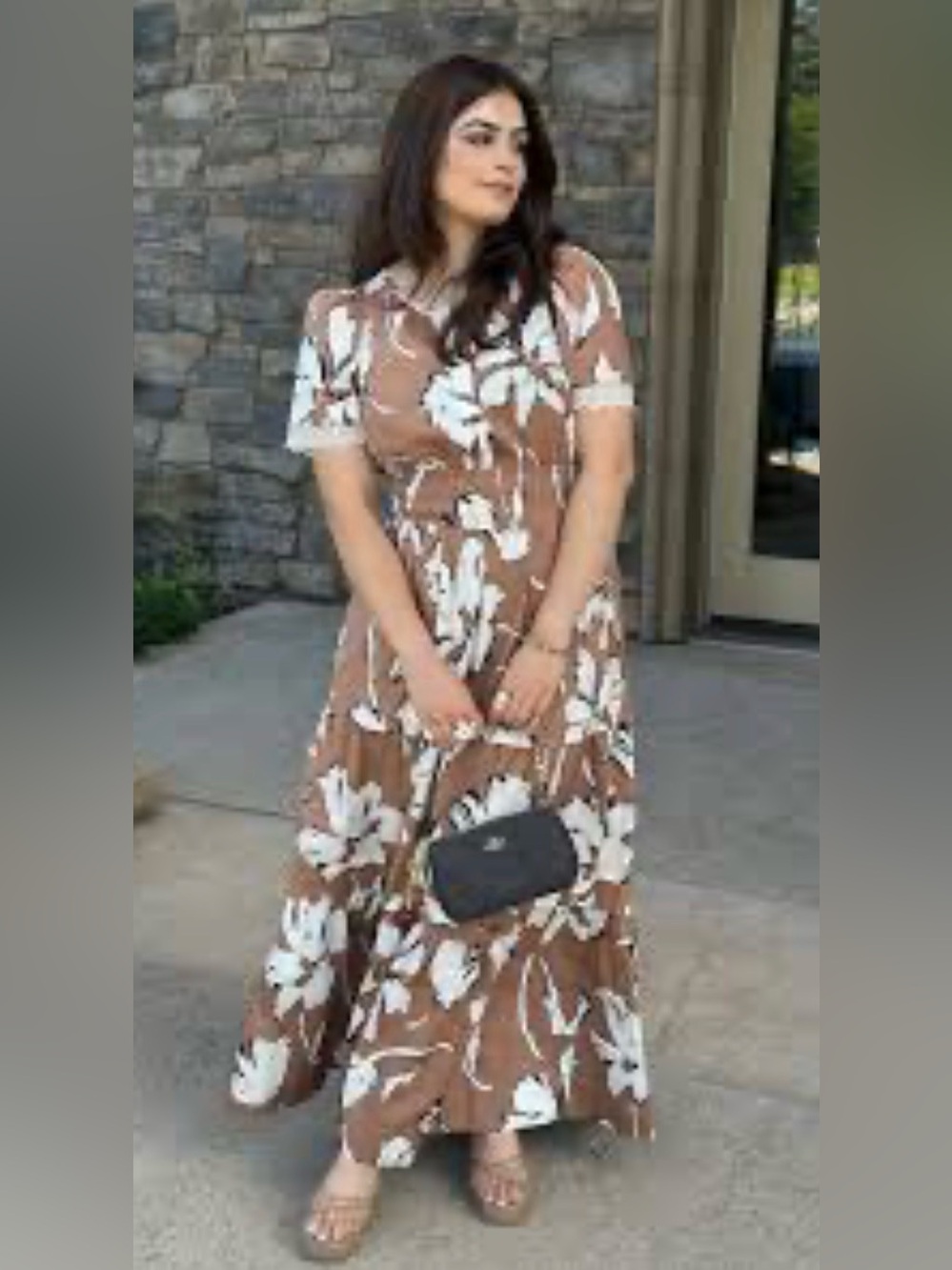 Cynthia Rowley Brown Maxi Dress with White Floral Print